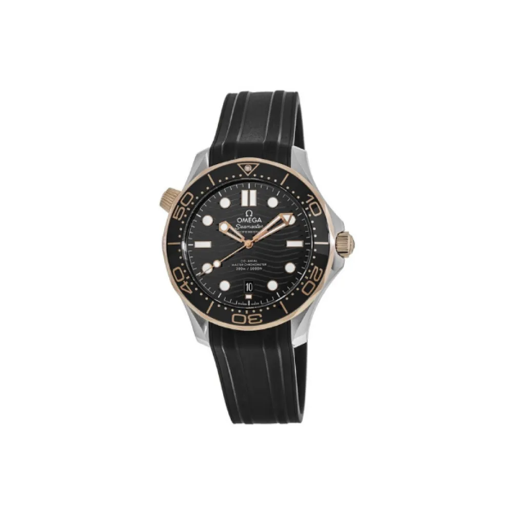 Omega Seamaster Diver 300M Sedna Gold Steel Rubber Strap Men's Watch 210.22.42.20.01.002