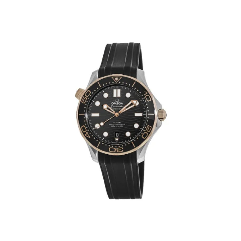 Omega Seamaster Diver 300M Sedna Gold Steel Rubber Strap Men's Watch 210.22.42.20.01.002