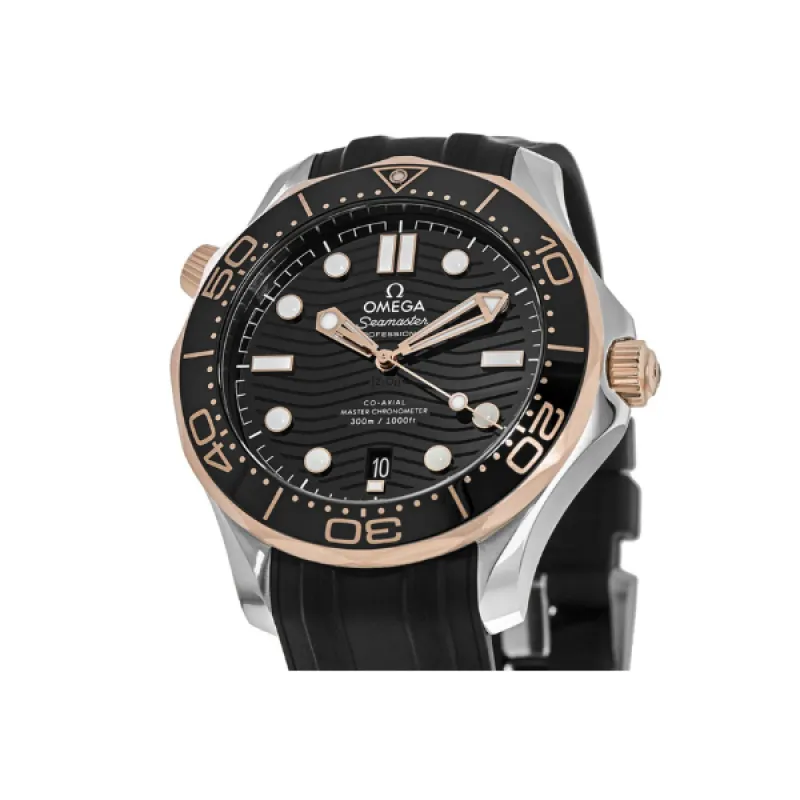 Omega Seamaster Diver 300M Sedna Gold Steel Rubber Strap Men's Watch 210.22.42.20.01.002