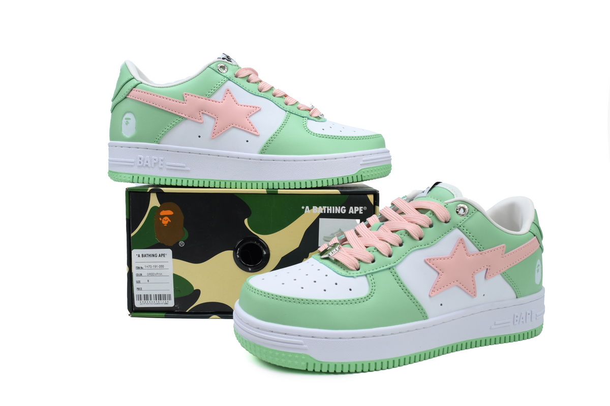 A Bathing Ape Bape Sta Green and pink leather 1H70-191-055