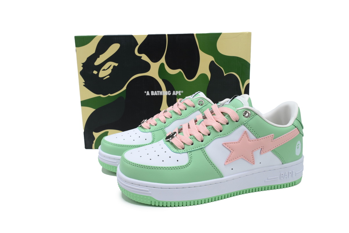 A Bathing Ape Bape Sta Green and pink leather 1H70-191-055