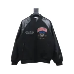 ADIDAS Embroidered Leather Quilted Baseball Jacket