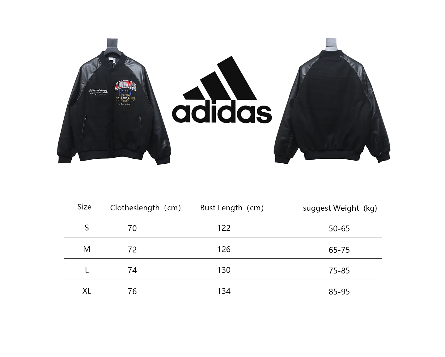 ADIDAS Embroidered Leather Quilted Baseball Jacket