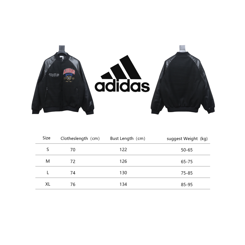 ADIDAS Embroidered Leather Quilted Baseball Jacket