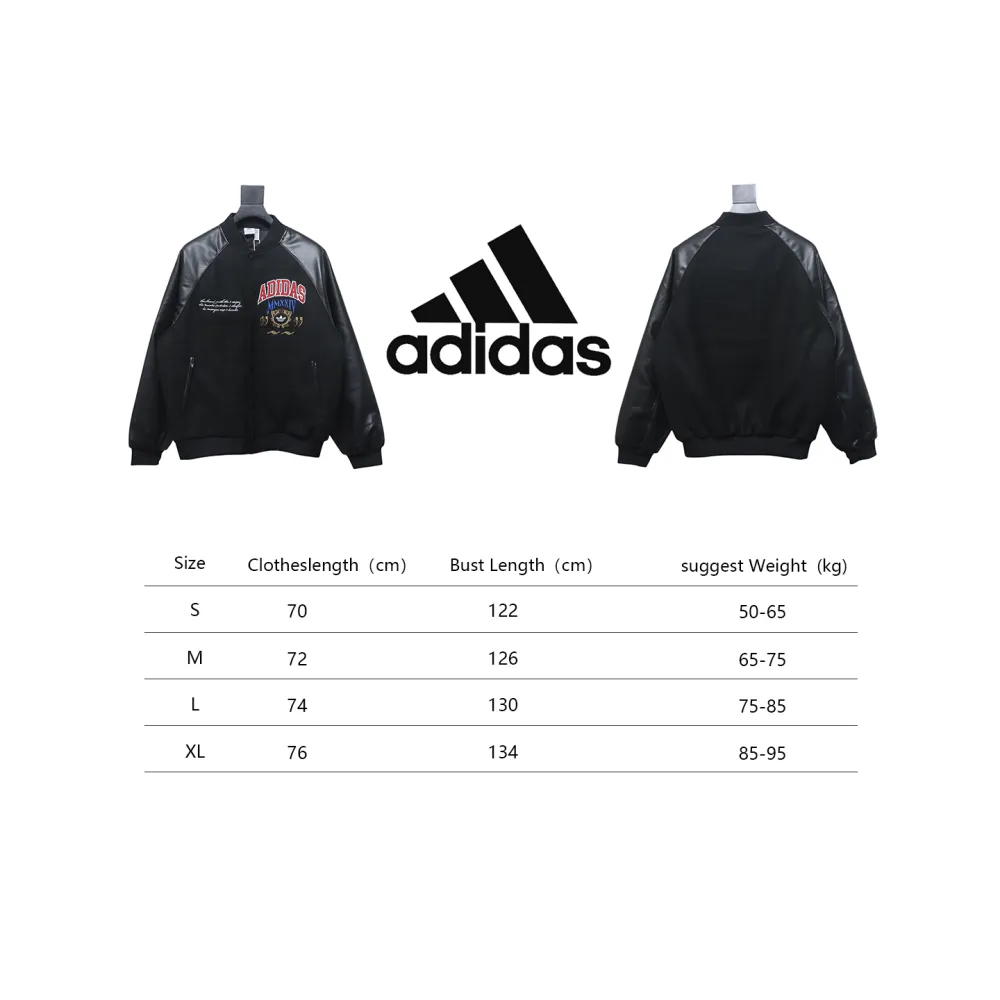 ADIDAS Embroidered Leather Quilted Baseball Jacket