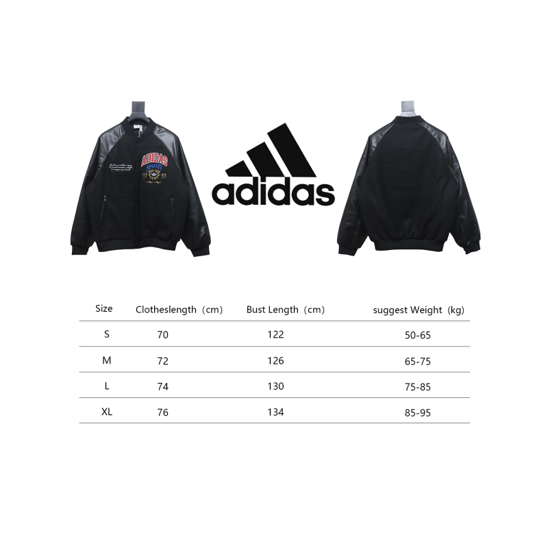ADIDAS Embroidered Leather Quilted Baseball Jacket