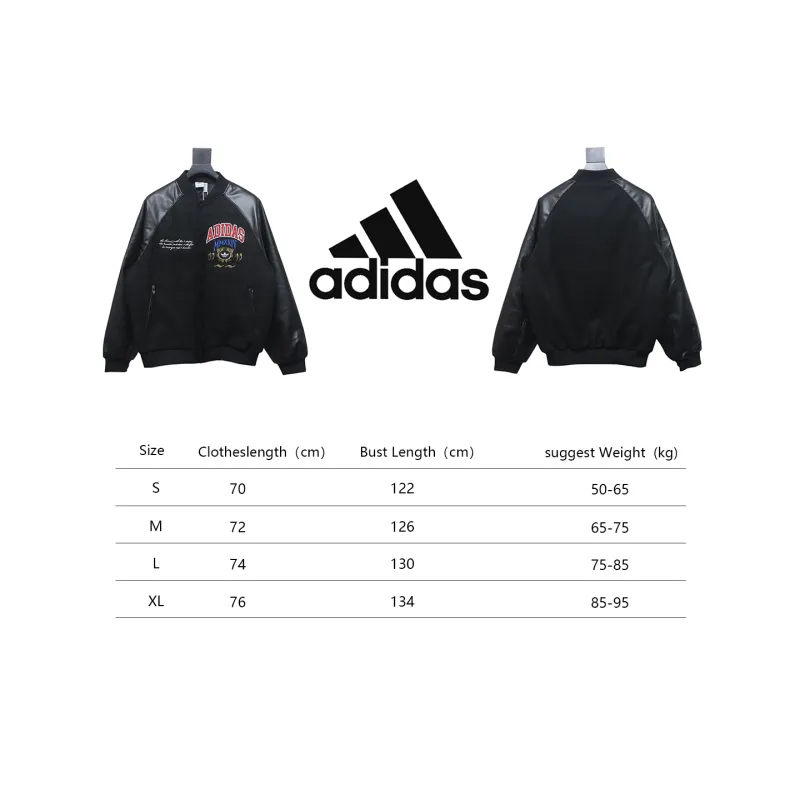 ADIDAS Embroidered Leather Quilted Baseball Jacket
