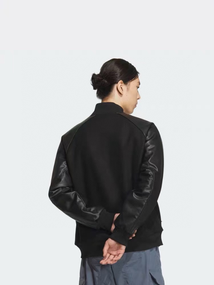 ADIDAS Embroidered Leather Quilted Baseball Jacket