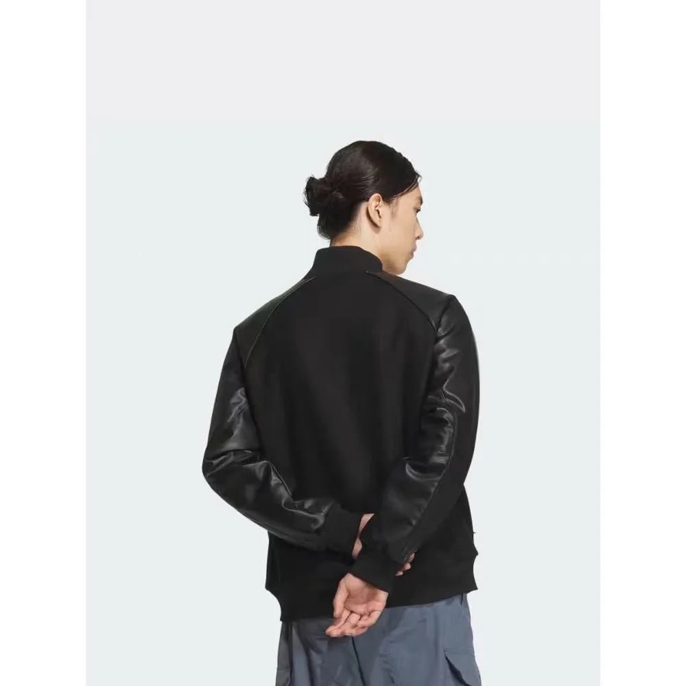 ADIDAS Embroidered Leather Quilted Baseball Jacket