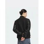 ADIDAS Embroidered Leather Quilted Baseball Jacket