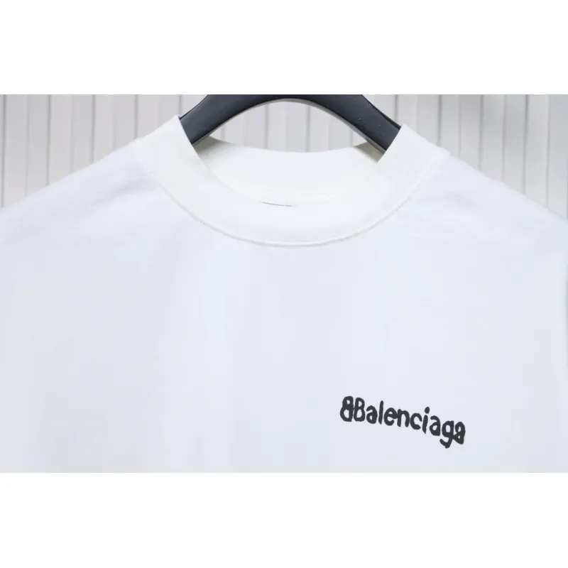 Balenciaga 24SS Graffiti Small Letters Printed T-shirt White