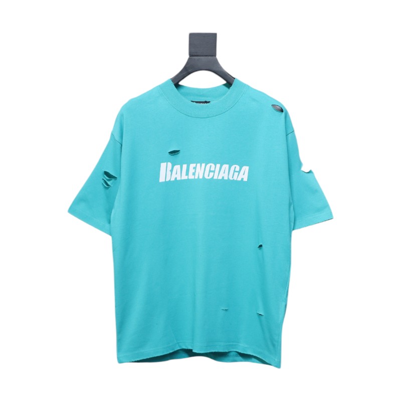 Balenciaga Distressed T-shirt Lake Blue