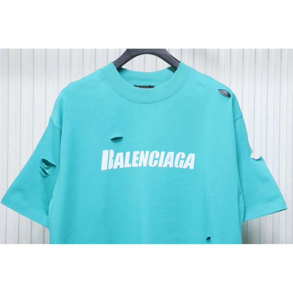 Balenciaga Distressed T-shirt Lake Blue