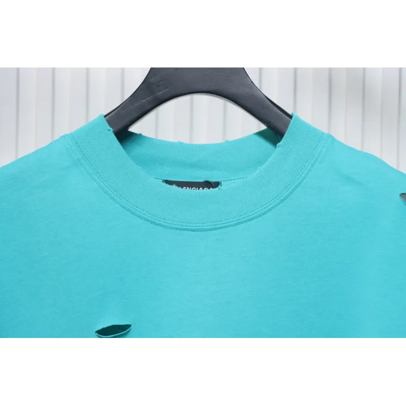 Balenciaga Distressed T-shirt Lake Blue