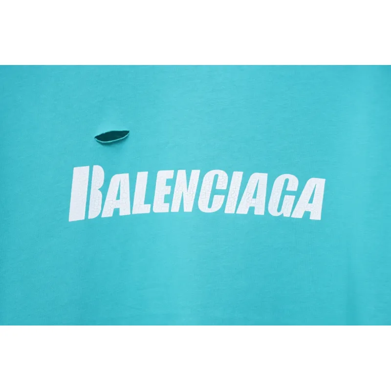 Balenciaga Distressed T-shirt Lake Blue