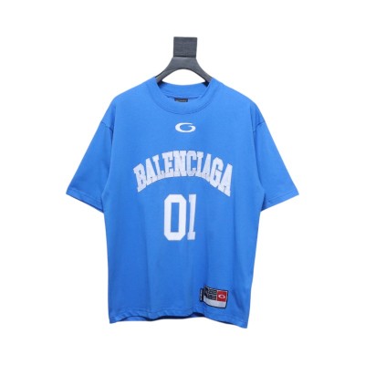 Balenciaga New Embroidered Size 01 Basketball T-shirt Blue 01