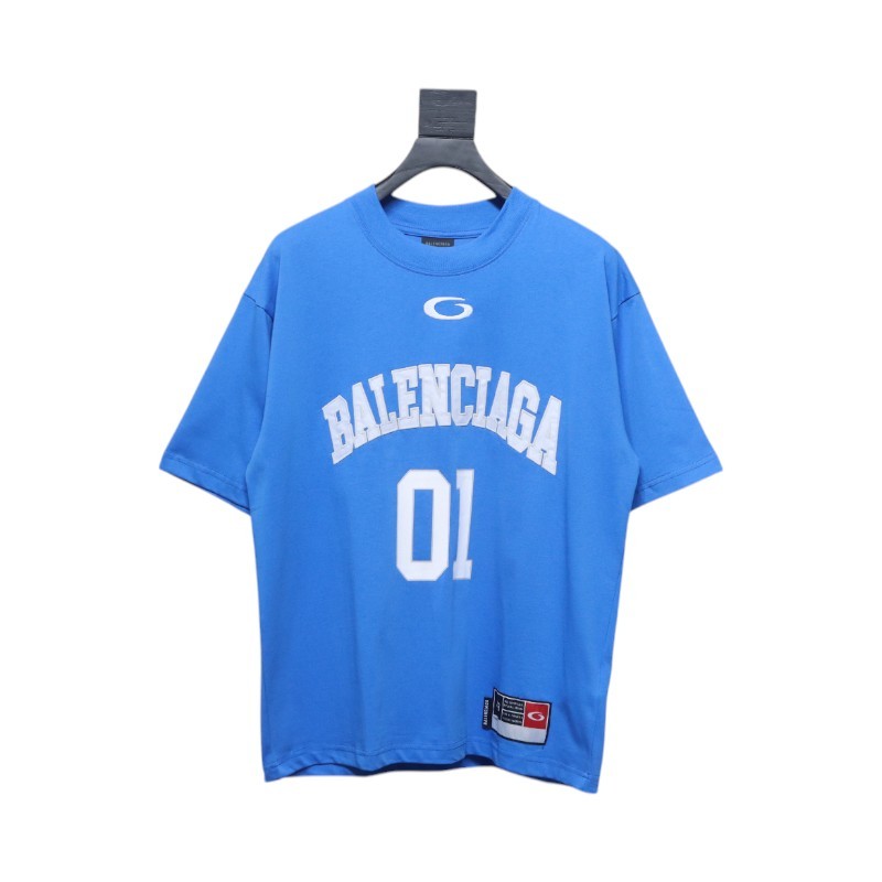 Balenciaga New Embroidered Size 01 Basketball T-shirt Blue