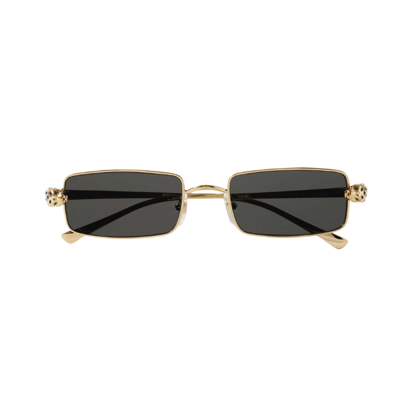 Cartier Eyewear Panthère Rectangle-Frame Crystal-Embellished Gold-Tone Sunglasses