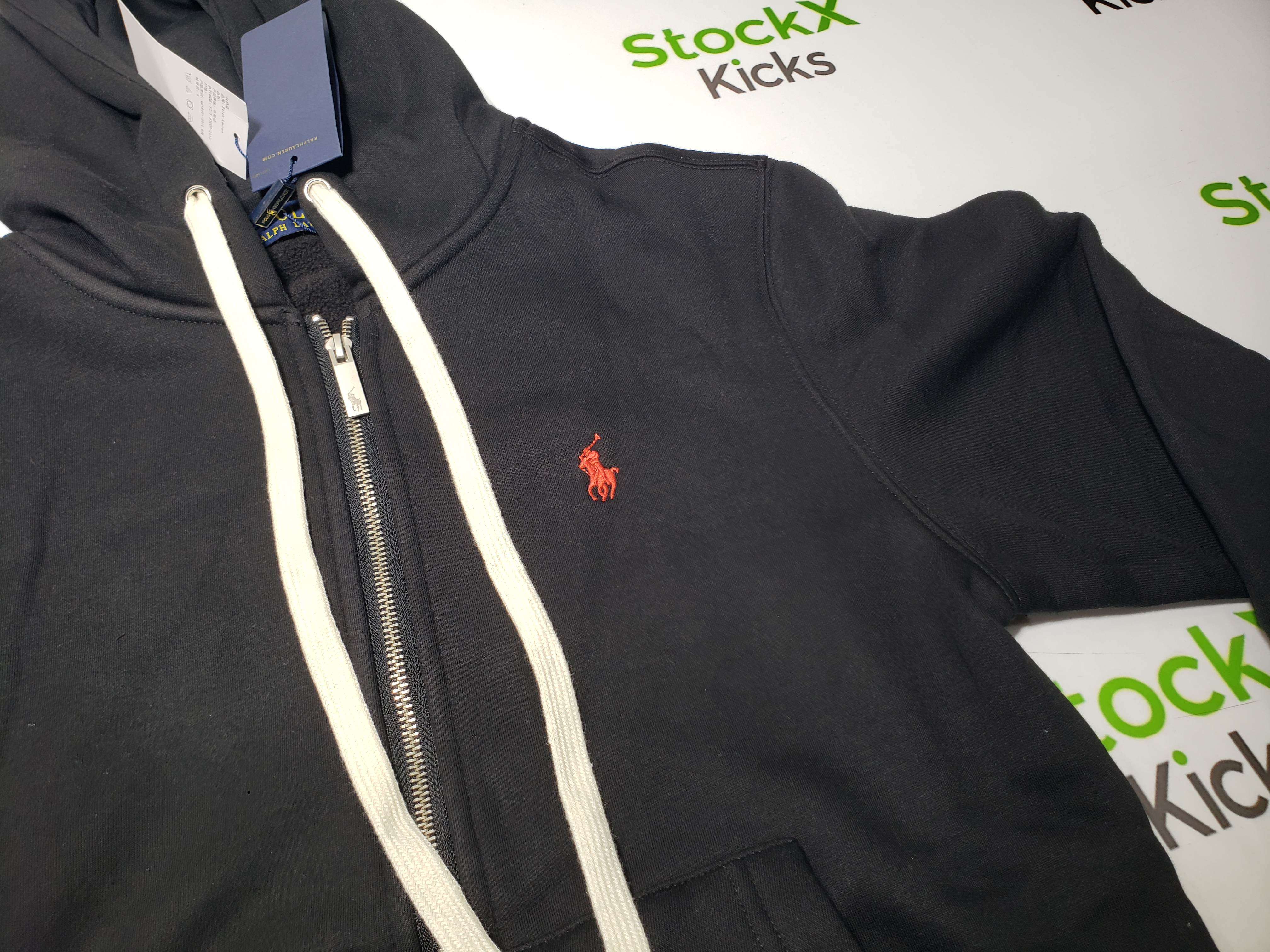 Polo Ralph Lauren Men's Double Knit Full-Zip Hoodie Sweatshirt Black and Red