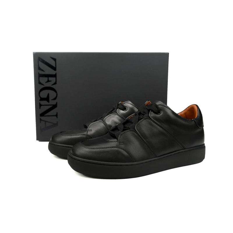 Zegna Tiziano Leather Low-top Sneakers In Black