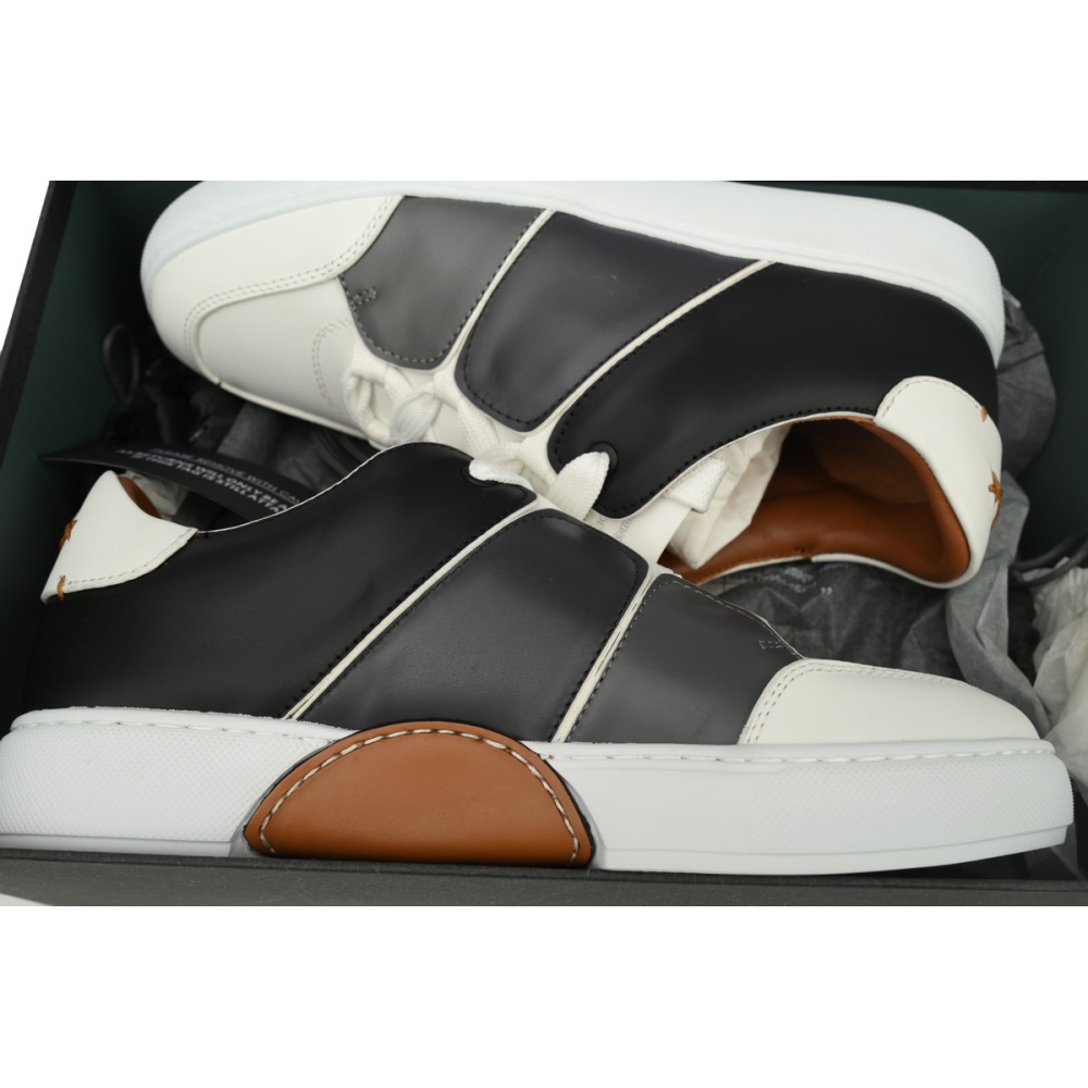 Zegna Tiziano Leather Low-top Sneakers In White Black