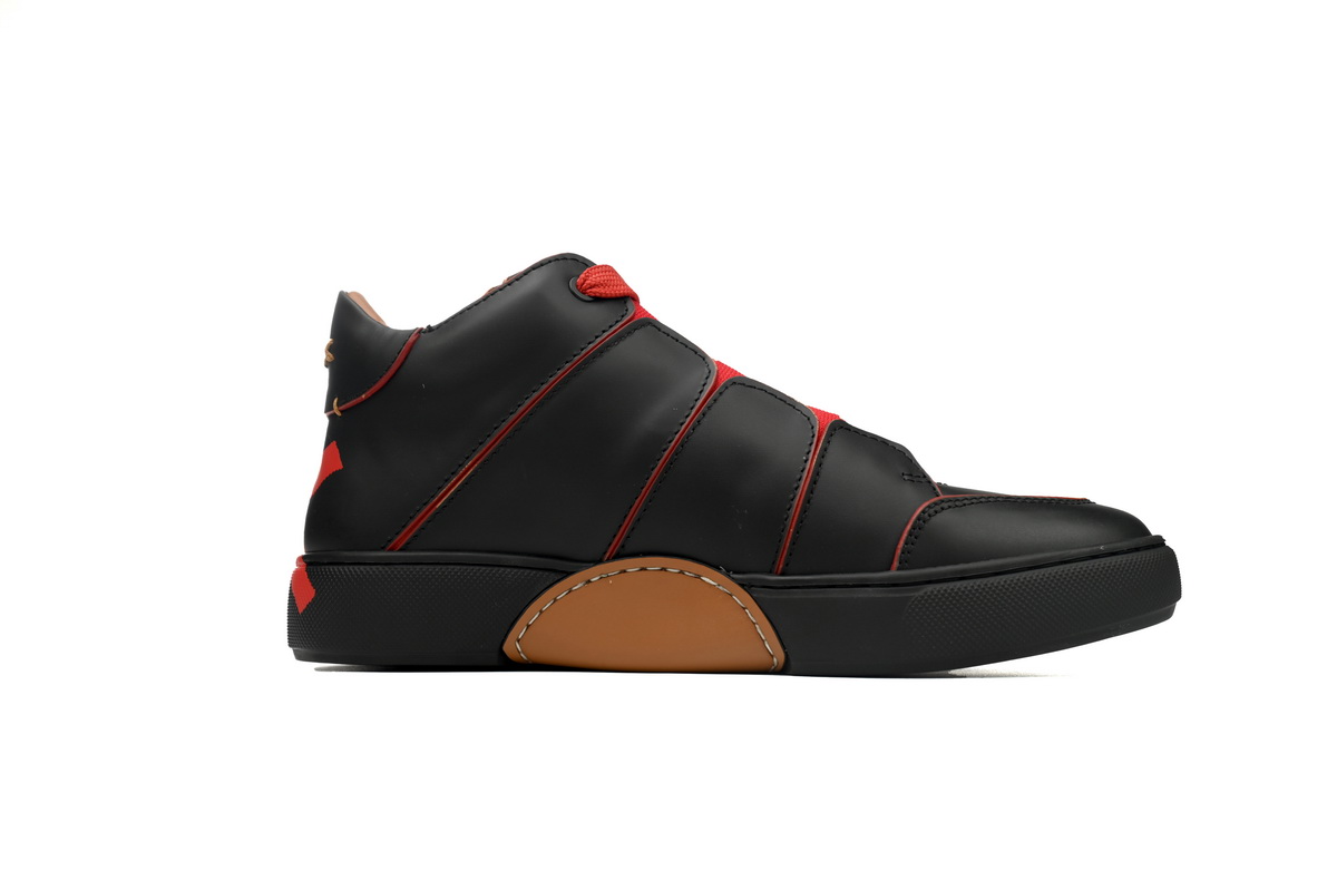 Zegna Tiziano Leather Mid-top Sneakers In Black Red