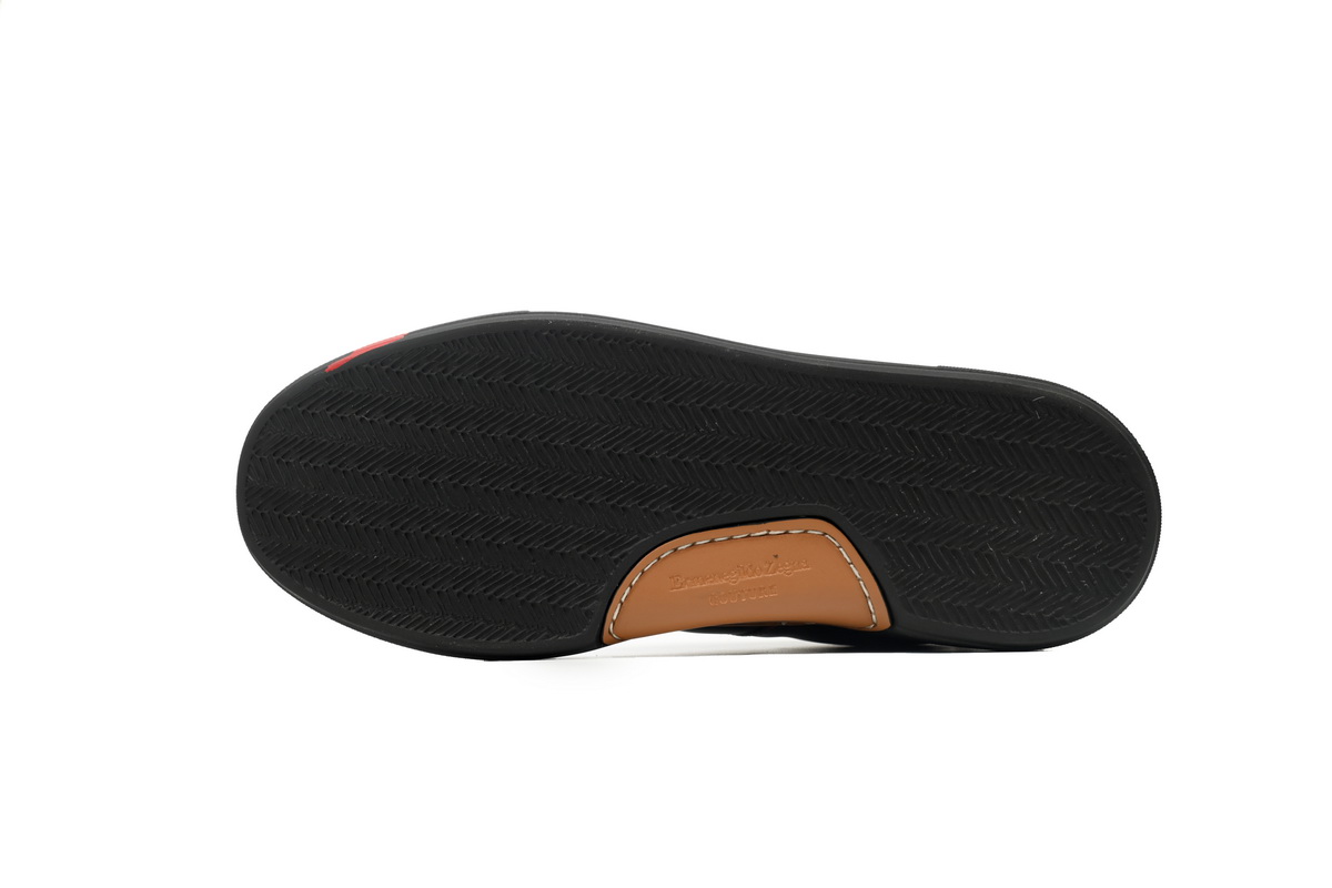 Zegna Tiziano Leather Mid-top Sneakers In Black Red