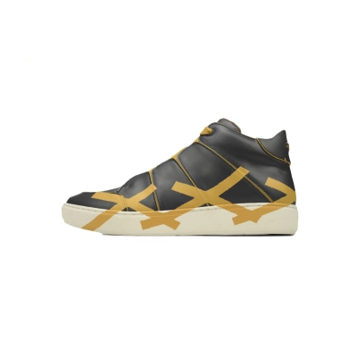 Zegna Tiziano Leather Mid-top Sneakers In Black Yellow 01