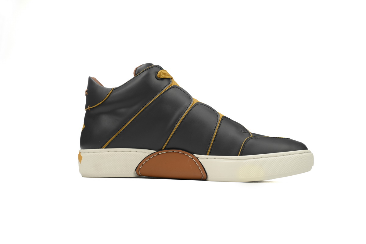 Zegna Tiziano Leather Mid-top Sneakers In Black Yellow