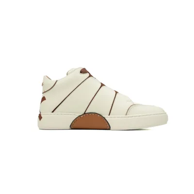 Zegna Tiziano Leather Mid-top Sneakers In Brown 02