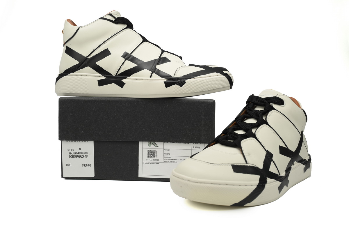 Zegna Tiziano Leather Mid-top Sneakers In White Black