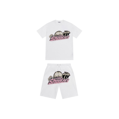 Trapstar Shooters Chenille Short Set White/Pink 01