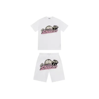 Trapstar Shooters Chenille Short Set White/Pink 01