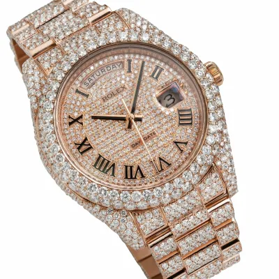 Rolex Day Date II Luxury Watch 41MM Rose Gold President Bracelet Fully Iced Out 218235 02