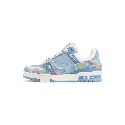 LV Trainer Sneaker Light Blue Grid 1AHCYA 01