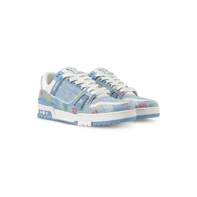 LV Trainer Sneaker Light Blue Grid 1AHCYA 02
