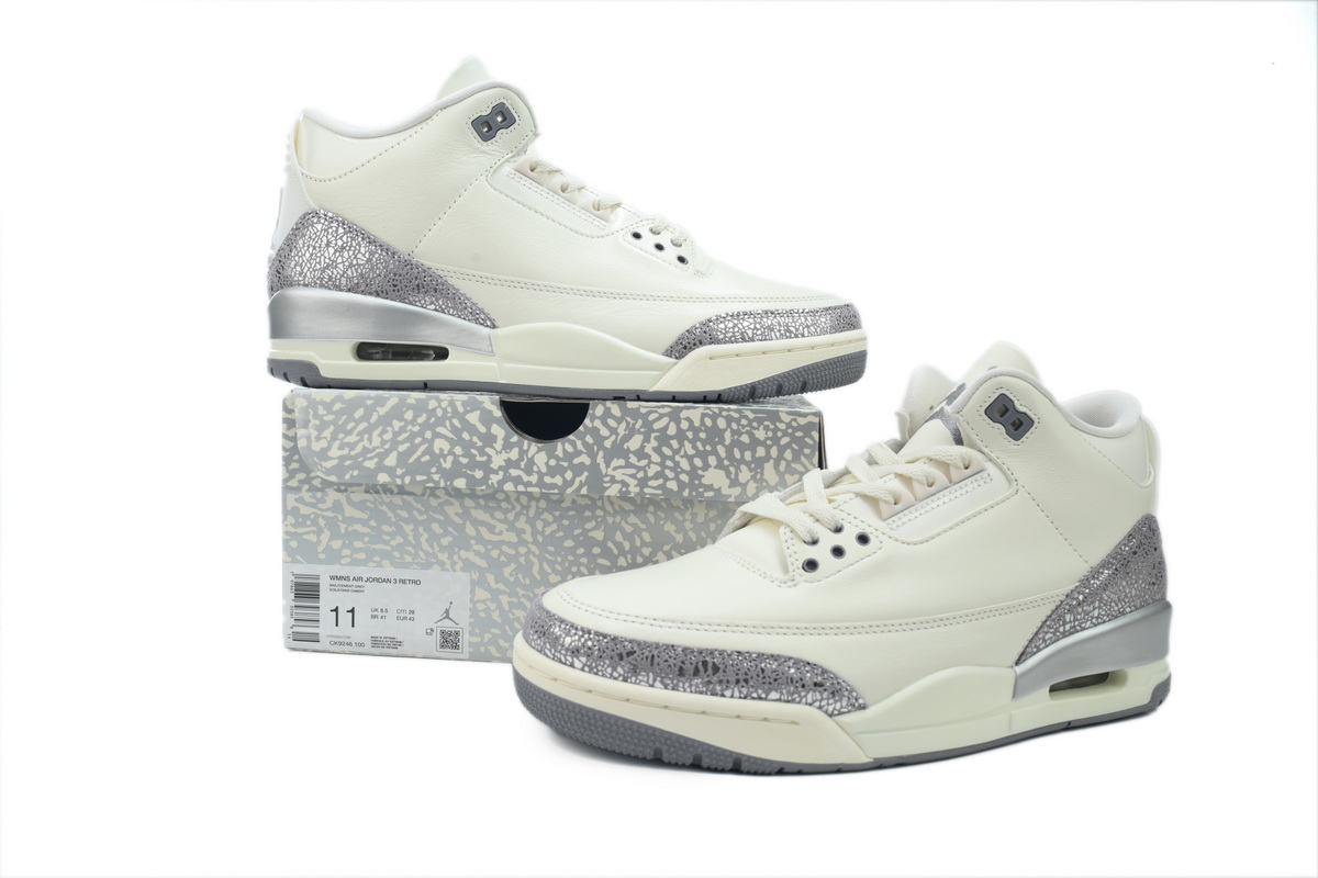 PK God Batch Air Jordan 3 Retro Sail Metallic Silver CK9246-100