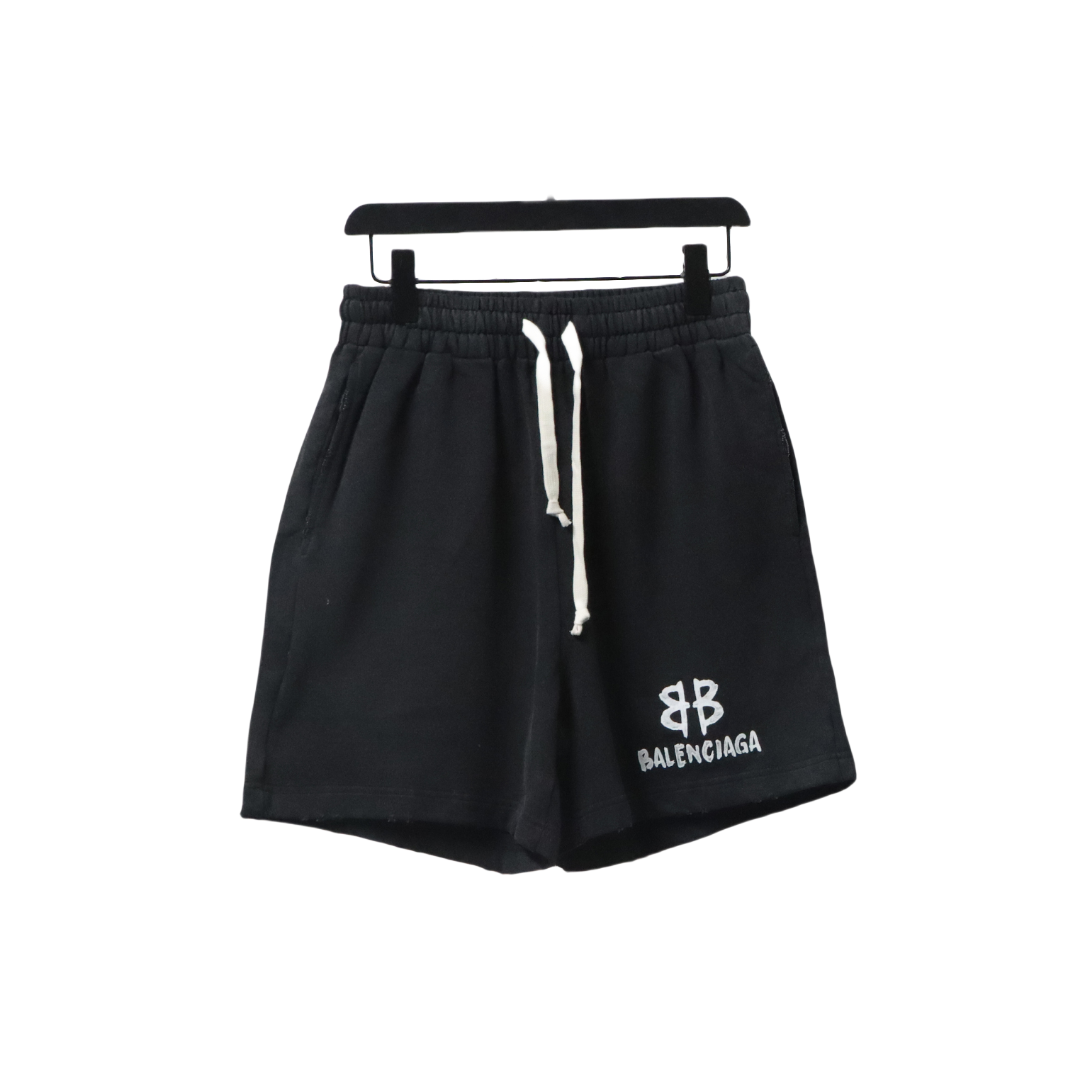 Balenciaga Hand-Painted Letter Logo Print Shorts