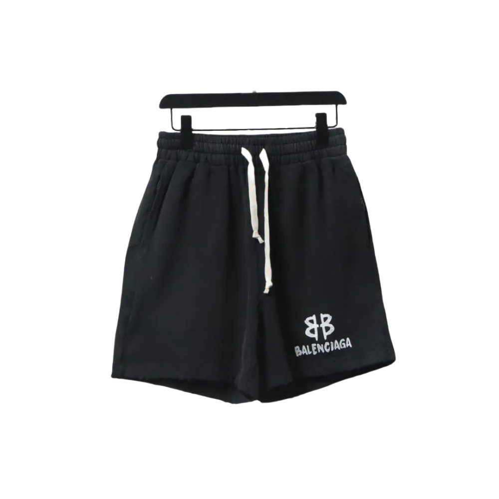 Balenciaga Hand-Painted Letter Logo Print Shorts