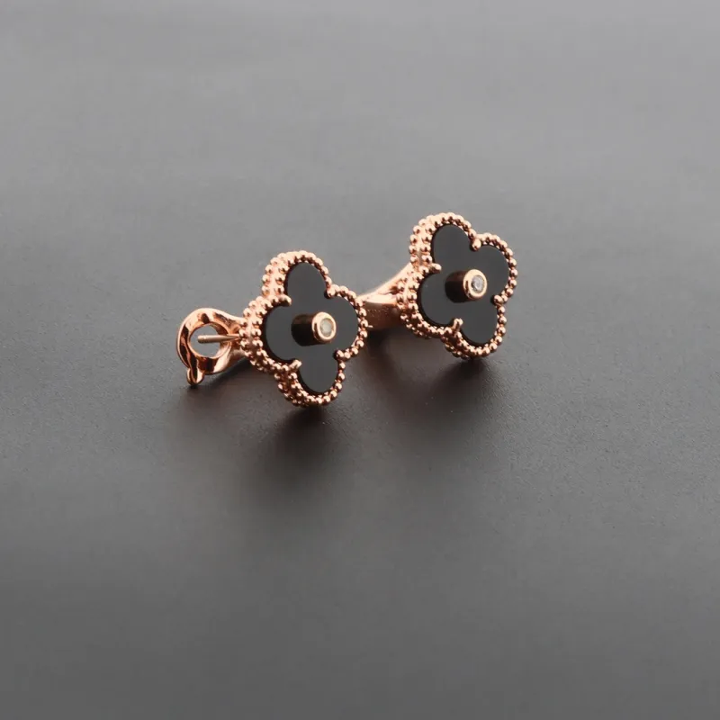 Van Cleef & Arpels Vintage Alhambra Earrings Black Onyx/Rose Gold