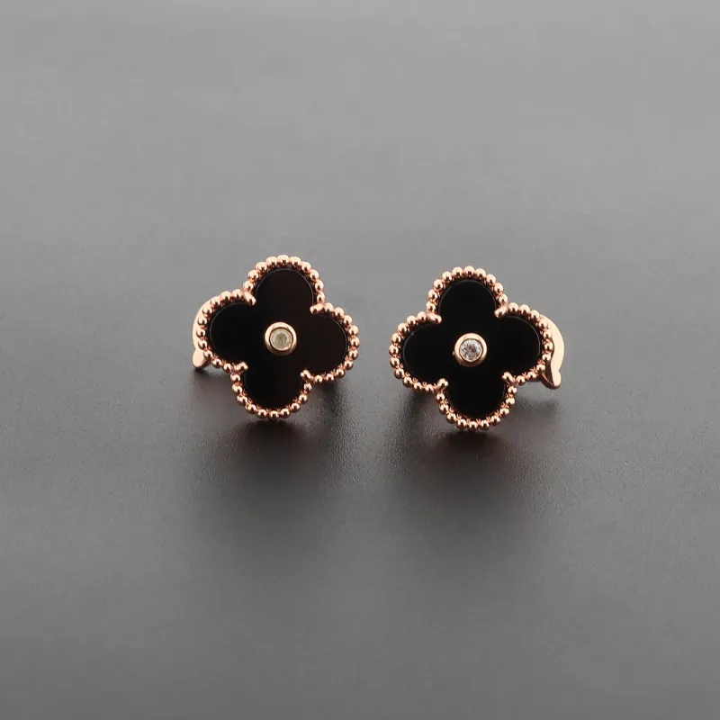 Van Cleef & Arpels Vintage Alhambra Earrings Black Onyx/Rose Gold