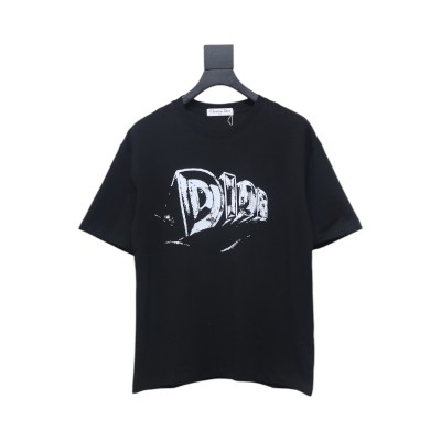 Dior 25ss Hand-painted Letters T-shirt Black 01