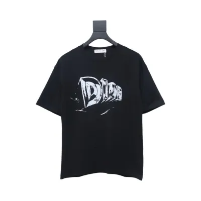 Dior 25ss Hand-painted Letters T-shirt Black 01