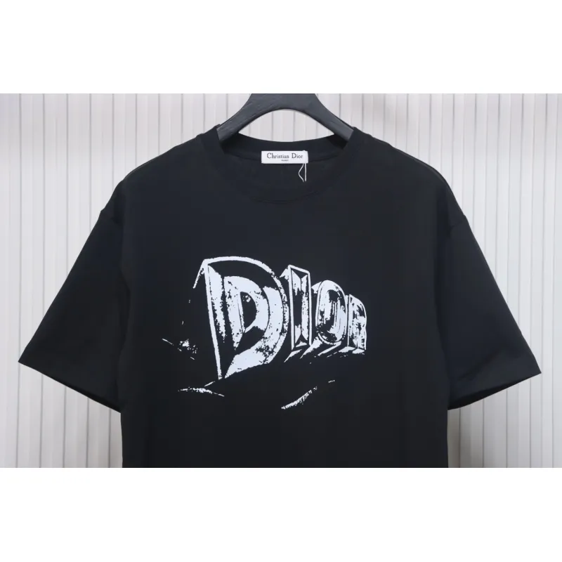 Dior 25ss Hand-painted Letters T-shirt Black