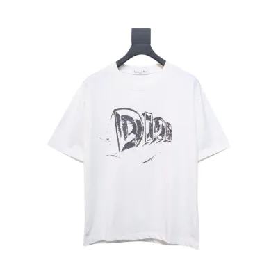 Dior 25ss Hand-painted Letters T-shirt White 01