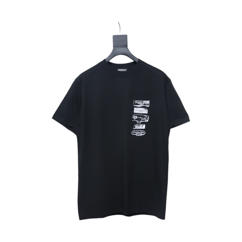 Dior Flocking printing T-shirt Black
