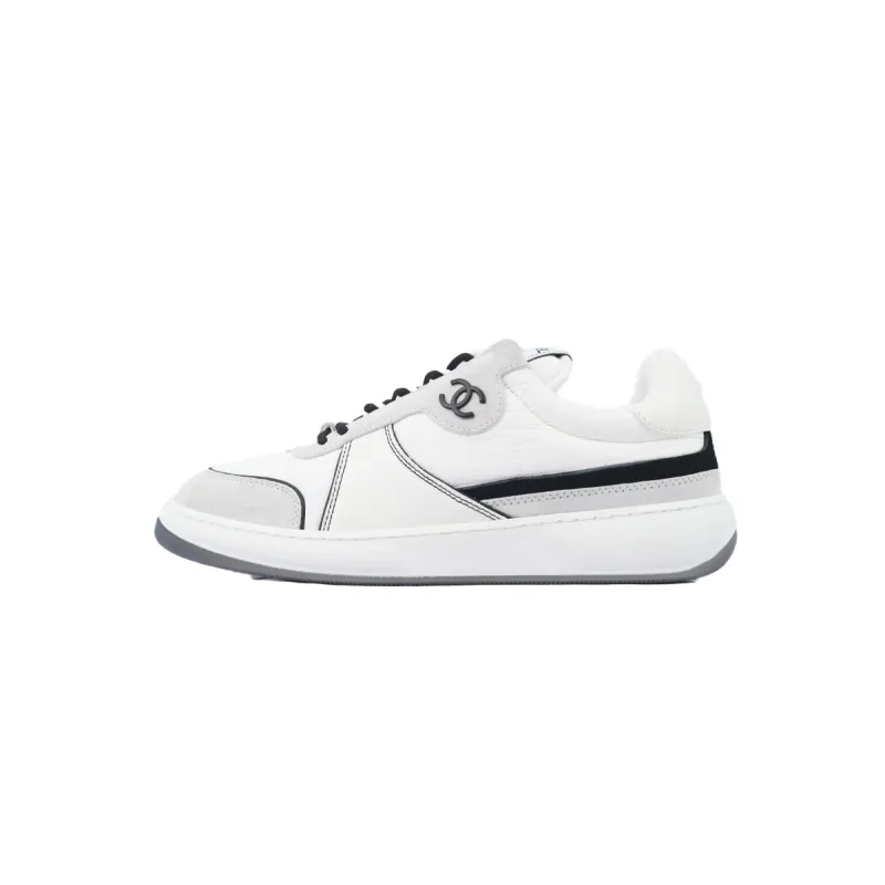 Chanel Suede Calfskin White Light Grey Low Top Sneakers