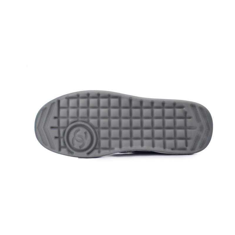 Chanel Suede Calfskin White Light Grey Low Top Sneakers
