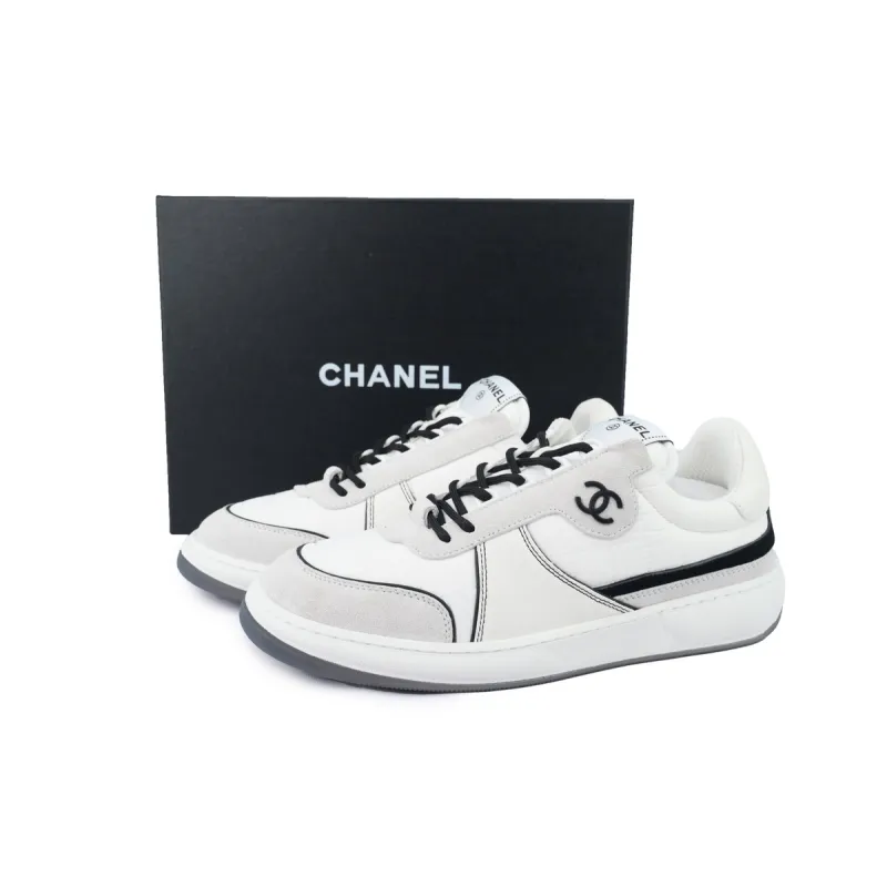 Chanel Suede Calfskin White Light Grey Low Top Sneakers