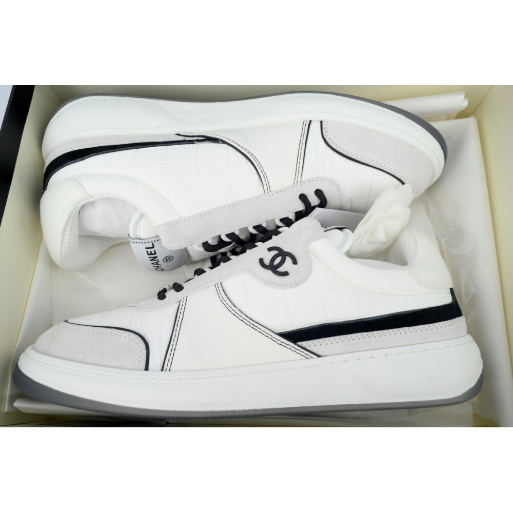 Chanel Suede Calfskin White Light Grey Low Top Sneakers